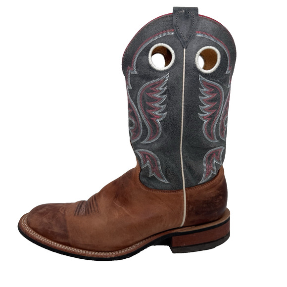 Justin Mens Bent Rail BR350 Boot Size 10D Cognac Ocean Blue Round Toe Cowboy